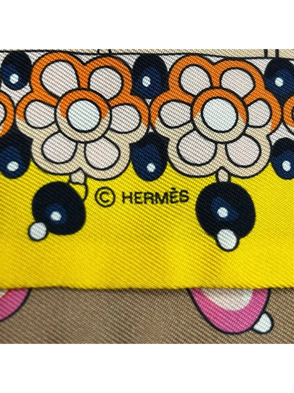 Hermes Scarf Twilly Brown Yellow Multi Ribbon